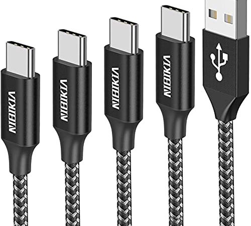 Câble USB C [0.5M 1M 2M 3M,Lot de 4] Chargeur Type C Cable 3A Charge Rapide Cordon Solides Nylon Tressé pour Samsung Galaxy S10/ S9/S8+, Note 10/9, Huawei, Xiaomi Redmi, Sony Xperia