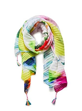 Desigual Fou_Pleated Focus Rectang Écharpe Tendance, Blanc, U Femme