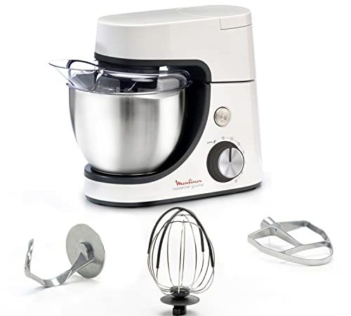 Robot pâtissier Masterchef Gourmet d Moulinex, Capacité 4,6 L, Kit pâtisserie, Technologie Flex Whisk, Fouettage parfait, Batteur et pétrin en fonte d'aluminium, 8 vitesses, Fonction Pulse QA510110