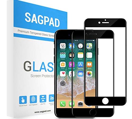 SAGPAD [2 pièces] Verre trempé pour iPhone 6 / 6s - Garantie 2 Ans - de Haute qualité Film Protection intégral Vitre ecran Très Solide sans Bulle [Noir]