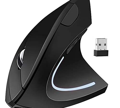 Souris Ergonomique, BOMENYA Verticale Souris sans Fil Optique 2.4G USB Rechargeables 3 Niveaux de 800/1200/1600 DPI Réglables pour 6 Boutons pour Ordinateur Portable, Bureau, Ordinateur, Macbook