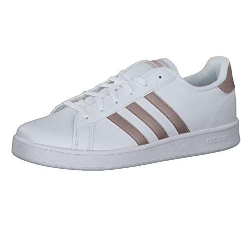 adidas Grand Court K, Baskets, FTWR White/Coppmt/Glopnk, 37 1/3 EU