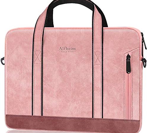 Alfheim Sacoche pour ordinateur portable 14 pouces, sacoche en cuir imperméable pour ordinateur portable avec bandoulière pour école/voyage/affaires, compatible avec Macbook Pro 14 pouces A2442