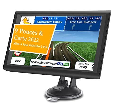 Aonerex 9" GPS Voiture Auto Navigation Écran Tactile 2022 Cartographie Europe 52 Pays Mise à Jour Gratuite à Vie Système en Français avec Guidage Vocale