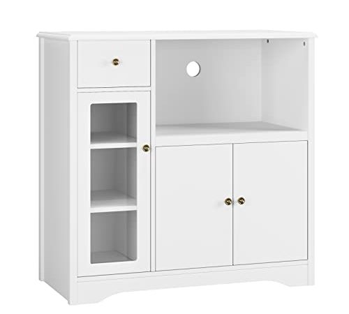 Buffet, Meuble de de Rangement pour Four Micro-Onde, Placard de Cuisine avec Portes et Étagère Réglable Blanc 90 x 40 x 82 cm