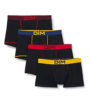 Dim Homme Mix And Colors X4 Boxer, Multicolore (Noir Ct Jaune Safran/Noir Ct Bleu Marin/Noir Ct Rouge Baie/Noir Ct Aubergine Foncé 88r, M EU