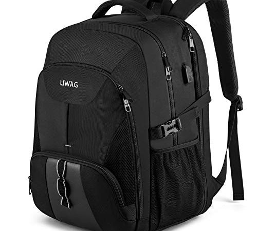 Grand Sac à Dos Homme 50L,Sac à Dos Ordinateur Portable 17 Pouces Antivol Imperméable Sac a Dos PC Portable avec Chargement USB Sac à Dos de Voyage Affaires pour Loisir Scolaire Collège - Noir