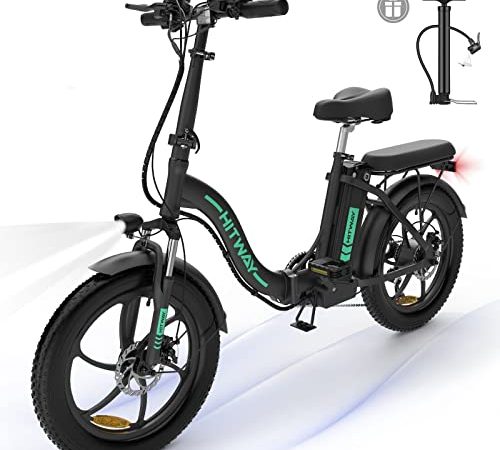 HITWAY Vélo Électrique,20" VTT Fat Bike Electrique Adulte Pliable,Batterie 48V/10Ah,Moteur 250W,Portée 60-80km,Shimano 7 Vitesses,E-Bike Ville