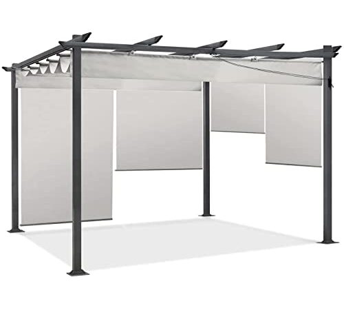 IDMarket - Pergola édition spéciale Toit rétractable 3x4 M et 4 Stores enrouleurs écrue