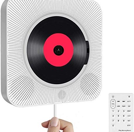 Lecteur CD Portable avec Bluetooth,Haut-Parleur HiFi Mural intégré,Haut-parleurs Audio pour la Maison avec Radio FM à Distance,Prise Casque USB MP3 3,5 mm Entrée/Sortie AUX,Blanc.