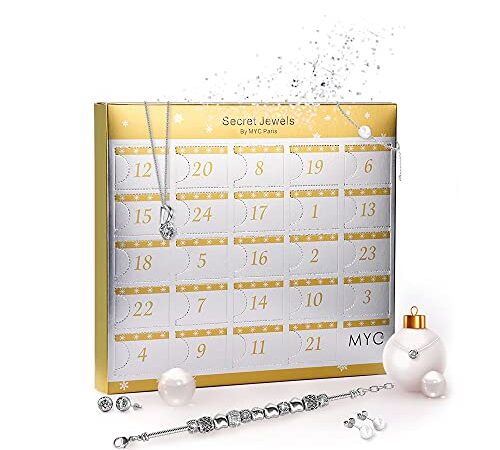 MYC-Paris - Calendrier de l'avent MYC - Coloris Argent - Bracelet + Pendentif + Boucles d'oreilles - Cristal d'Autriche Haute qualité - Cadeau d'anniversaire, Fête des Mères, Noël