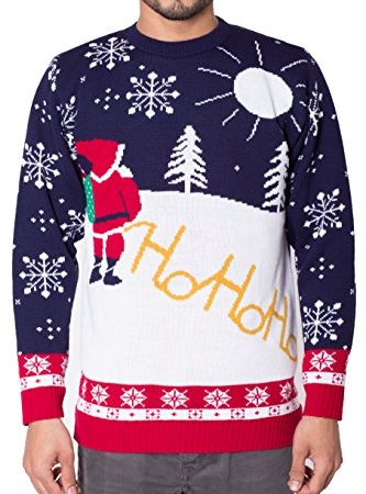 NOROZE rétro Laid Vilain Étoffes de Noël Pull Pull-Over Chandail pour Homme Unisexe,Ho Ho Santa- Crème,Medium