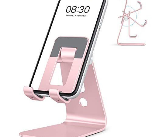 OMOTON Support Téléphone Portable Support Smartphone Réglable de Multi-Angles, Support Téléphone Bureau en Version Améliorée pour Tous Les iPhone/Samsung/Huawei/Xiaomi/Kindle/Switch, Or Rosé