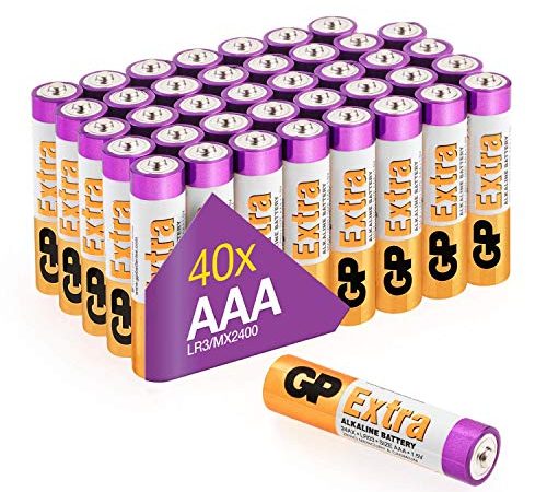 Piles AAA - Lot de 40 Piles | GP Extra | Batteries Alcalines AAA LR3 1,5v - Longue durée