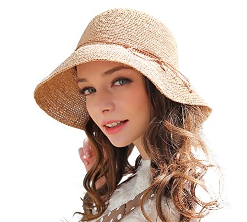 RIONA Chapeau Paille Femme Été Anti UV Plage Casquette Soleil Bucket Hat Pliable pour Voyage, Peche, Randonnée