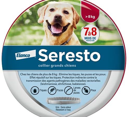 SERESTO Chien – Collier Anti-Puces et Anti-Tiques pour Grands Chiens - 8KG Et Plus