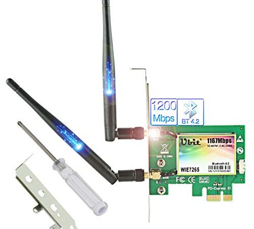 Ubit Carte WiFi sans Fil | 11AC Carte PCIe sans Fil jusqu'à 1200Mbps | WLAN Adaptateur WiFi Gigabit Double Bande | Carte WiFi PCIe avec BT 4.2 pour Les Jeux de Bureau/PC