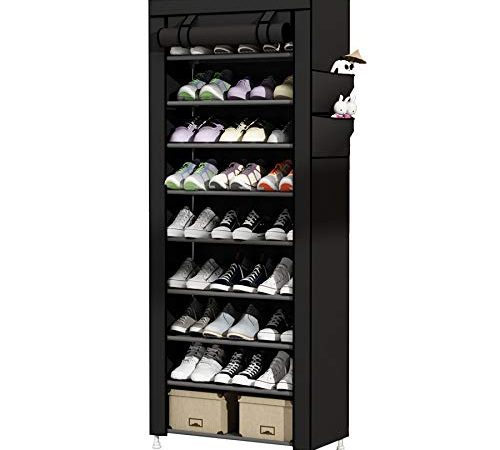 UDEAR Rangement Armoire étagères à Chaussures 10 Couches Meubles à Chaussures avec Housse Noir