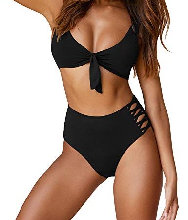 Blooming Jelly Femmes Taille Haute Bikinis Cravate Noeud à Bretelles Découpe Deux Pièces Maillot de Bain Ventre Contrôle Maillots de Bain