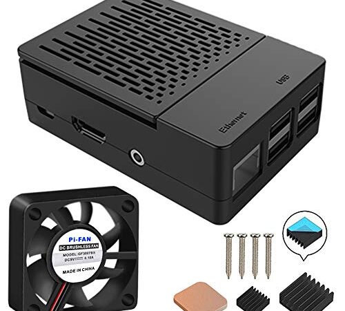 GeeekPi Boitier pour Raspberry Pi 3 modèle B + (B Plus), avec Ventilateur et 3PCS Dissipateurs pour Raspberry Pi 3/2 modèle B (n'inclut Pas Le Tableau Raspberry Pi) (Noir)