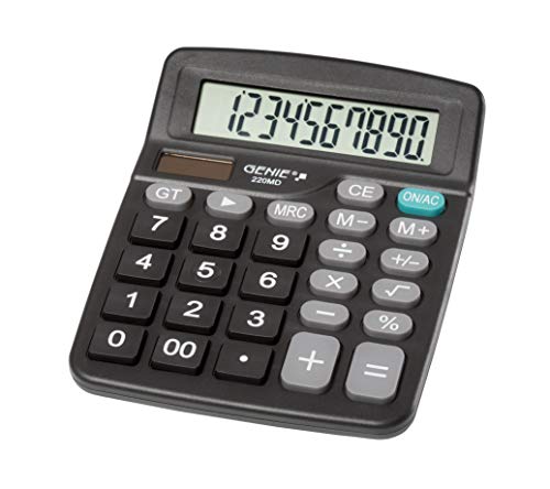 Genie 220 MD Calculatrice de bureau à 10 chiffres Dual-Power (solaire et batterie) 1 pièce, design compact, noir