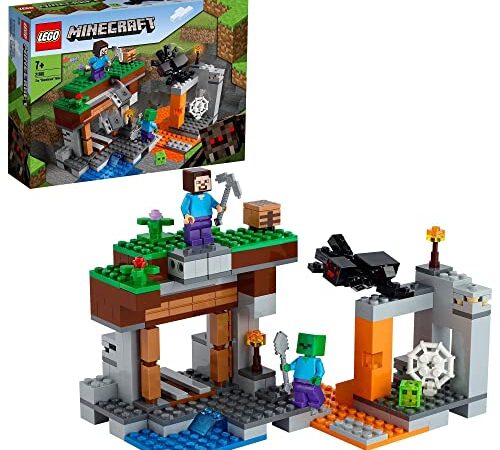 LEGO 21166 Minecraft La Mine Abandonnée, Jouet de Construction, avec Grotte de Zombies, Figurines Slime, Steve et Araignée, Jeu pour Enfants Dès 7 Ans