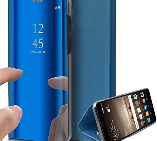 Oihxse Case Compatible Huawei Honor 20 Coque Ultra Mince Placage Élégant Mode Miroir 360° Protection Housse Stand Flip View Translucide Cuir PU Dur PC Anti Choc Etui Bumper (Bleu)