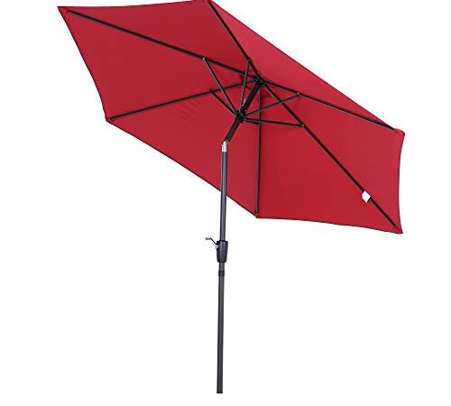 Outsunny Parasol inclinable de jardin balcon terrasse manivelle toile polyester imperméabilisée haute densité 180 g/m² Ø2,7 x 2,35H m alu rouge vineux