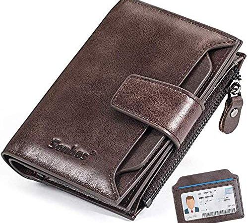 Senbos Portefeuille Homme en Cuir Véritable, Porte-Monnaie avec Blocage RFID, 18 Porte Carte Crédit, 2 Compartiment à Billets et Support de Carte d'identité Amovible, Poche à Monnaie avec Boîte Cadeau