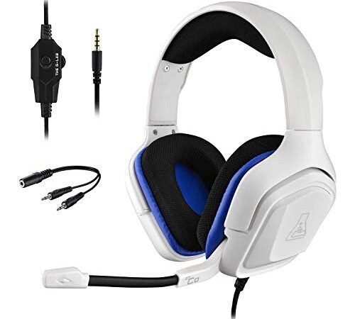 THE G-LAB Korp COBALT Casque Gaming PS4 - Micro Casque Gamer Audio Stéréo, Ultra Léger, Fortes Basses - Micro 3.5mm Jack pour PC PS4 Xbox One Mac Nintendo Switch Tablette Laptop Smartphone (Blanc)
