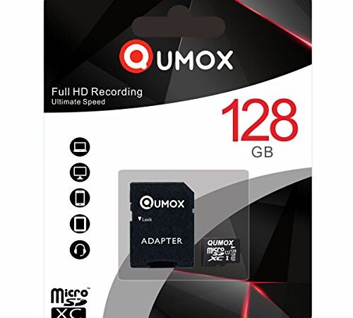 QUMOX 128GO Micro SD Carte MEMOIRE Class 10 UHS-I 128Go High Speed Ecrire 30Mo Vitesse/S Vitesse de Lecture jusqu'à 80MB / S R
