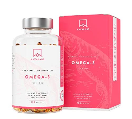 Omega 3 Huile de Poisson Sauvage 2000mg: Fournit 1000mg EPA + 500mg DHA par dose (2 gélules) - Complement Alimentaire Omega3 Fish Oil Concentration Pure et Forte en Oméga 3 et Vitamine E - 120 Gélules
