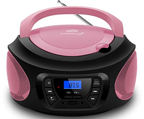 Boombox - Lecteur CD portable - CD/CD-R - USB - Radio FM - Entrée AUX-IN - Prise casque - Radio enfants - Radio CD - Chaîne stéréo - Système compact - Rose vif (Pretty Pink)