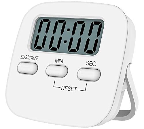 Niaguoji Minuteur de Cuisine magnétique avec Grand écran LCD, avec chronomètre, Alarme puissante et Compte à rebours, Blanc