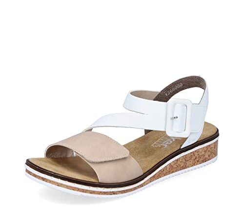 Rieker Femme Sandales V3660, Dame Sandales Fines,Chaussure d'été,Sandale d'été,Confortable,Plate,Beige (Beige Kombi / 60),42 EU / 8 UK