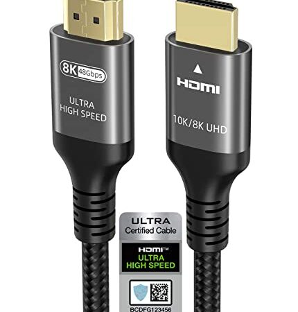 10K 8K 4K Câble HDMI 3m, Certifié Ultra Haut Débit HDMI 2.1 Câble 4k 120Hz 144Hz 8k 60Hz 48Gbps 1ms 12bit ARC eARC HDR Dynamique DTS:X Dolby Atmos Compatible avec Mac Soundbar Samsung Sony LG PS5 Xbox