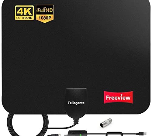 2023 Nouvelle Antenne TV Intérieur Puissante TNT HD - Antenne HDTV avec Amplicateur de Signal Amélioré 30 dBi Jusqu’à 240 km - pour 1080P 4K Chaînes Télévision Gratuites – 5m de Câble Coaxial