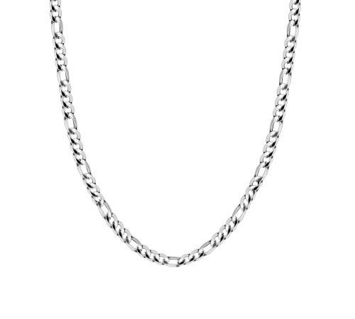 AURSTORE Collier Chaine Homme Figaro en Acier inoxydable Argenté -Longeur 50cm, 55 cm et 60 cm au choix (55)