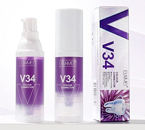 Blanchiment des dents V34, dentifrice de correction de couleur 2 pièces, dentifrice violet Enlève les taches, nettoie en profondeur, améliore la santé dentaire