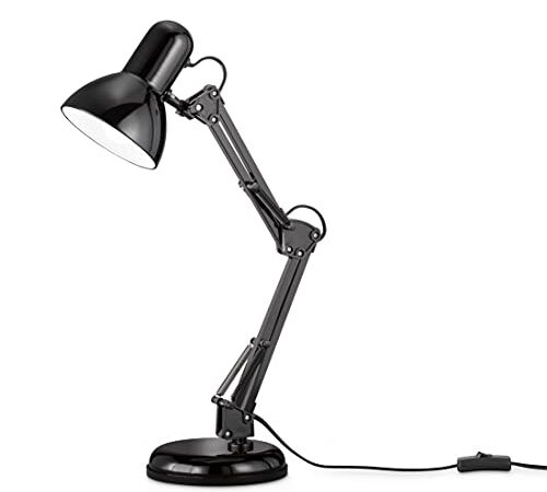 EGLO Lampe de bureau Colinezza, lampe de table de chevet au style industriel, flexible à ajuster, lampe de lecture en métal noir avec interrupteur, douille E14