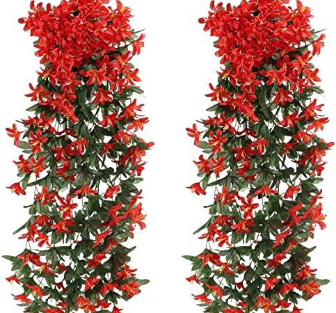 GGISUI 2pcs Plantes Suspendues Artificielles Sayuri Rotin Ivy Vigne Plante Artificielle Tombante Vigne Hanging Plantes Artificielles Extérieur pour Mariage Balcon Mur Jardin