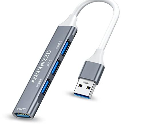 HUB 4 Ports USB, ANNNWZZD Aluminium Multi Hub USB vers 4 Ports USB 3.0 5Gbps Adaptateur