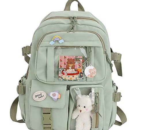 Kawaii Sac à Dos, Kawaii Sac à Dos avec épinglettes et Accessoires, Joli Sac à Dos de Voyage Esthétique, Kawaii Sac à Dos d'écolier Sac à Dos Mignon pour Adolescentes