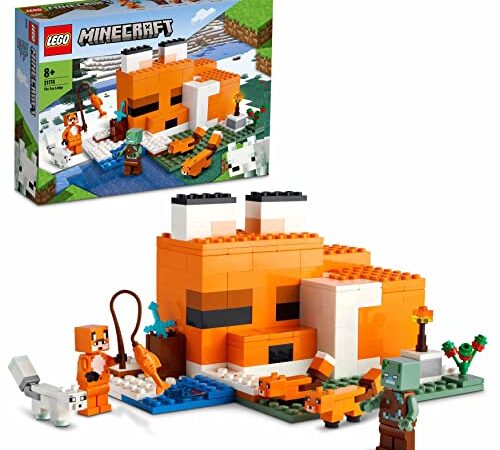 LEGO 21178 Minecraft Le Refuge du Renard, Jouet de Construction de Maison, Set avec Figurines Zombie et Animaux, pour Garçons et Filles Dès 8 Ans