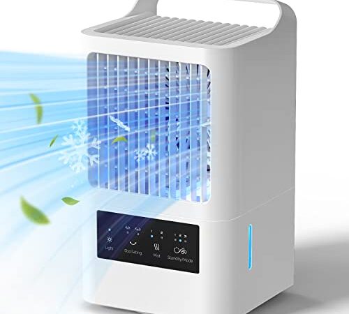 OMISOON Climatiseur Portable, Climatiseur Mobile Silencieux 800 ml, 4 en 1 Refroidisseur d'air, 120° Oscillation, 3 Vitesses de Ventilateur, 2 Modes de Brumisation, Poignée, Chambre à Coucher, Bureau