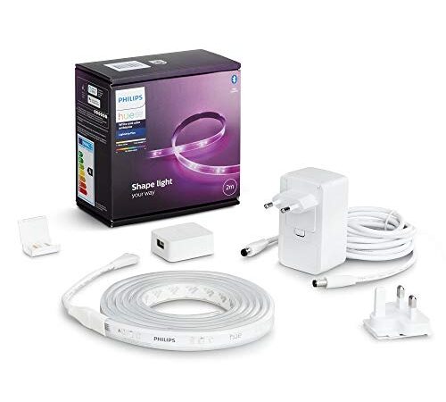 Philips Hue White & Color Ambiance Indoor LightStrips+ 2m, V4, base connectique, compatible Bluetooth, fonctionne avec Alexa, Google Assistant et Apple Homekit