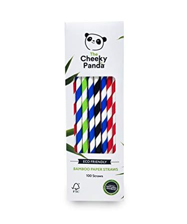The Cheeky Panda – Pailles en papier multicolores en bambou | Paquet de 100 pailles | 100% biodégradable, sans plastique, écologique, solide et durable