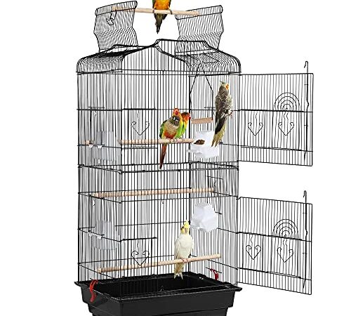 Yaheetech Cage Oiseaux Volière Portable pour Perruche Perroquet Canari Inséparable Mandarins avec 4 Perchoirs Mangeoire 46 x 35 x 104,5cm