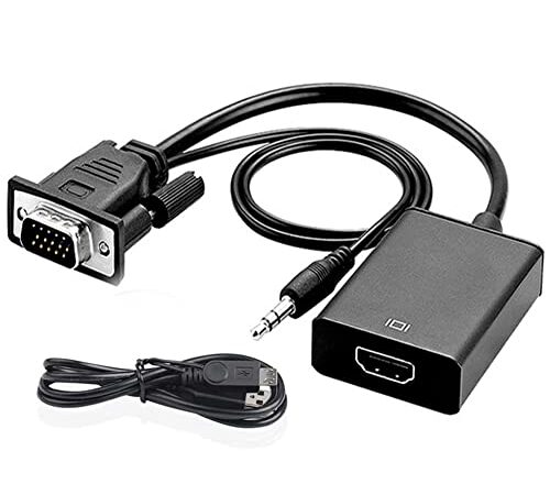 Adaptateur VGA vers HDMI avec câble audio 3,5 mm et câble d'alimentation, convertisseur VGA vers HDMI 1080p 60Hz, compatible avec le VGA mâle et le HDMI femelle pour les TV, projecteurs et moniteurs.