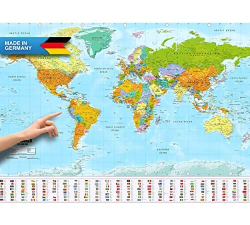 Affiche XXL de la carte du monde en format géant avec drapeaux et bannières - Qualité supérieure (140x100cm)